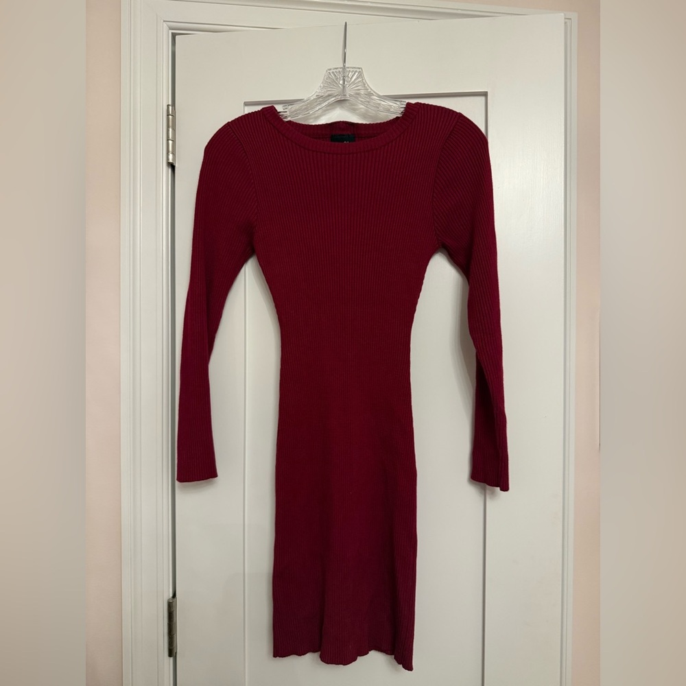 Burgundy Long Sleeve Bodycon Mini Dress – Size S